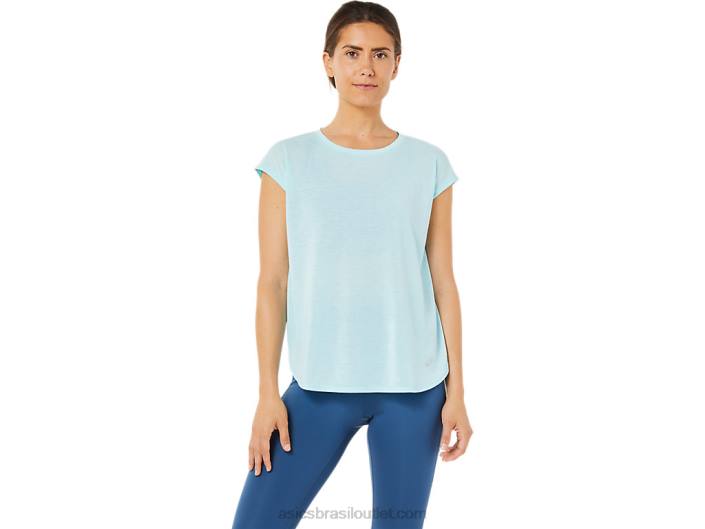 top de manga curta feminino com fenda 462T3369 azul limpo Asics