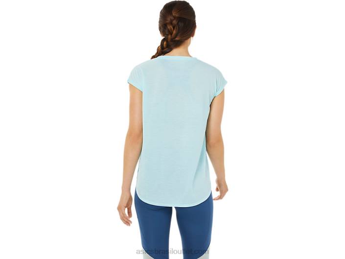 top de manga curta feminino com fenda 462T3369 azul limpo Asics
