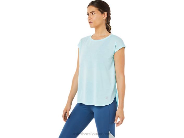 top de manga curta feminino com fenda 462T3369 azul limpo Asics