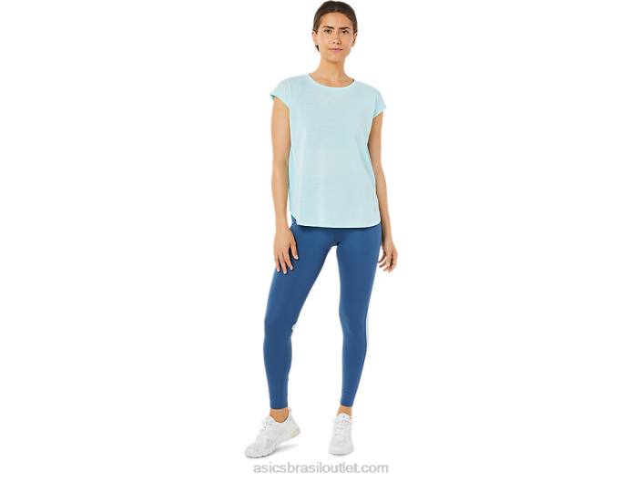top de manga curta feminino com fenda 462T3369 azul limpo Asics