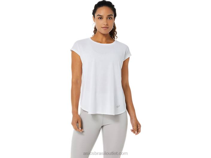 top de manga curta feminino com fenda 462T3381 branco brilhante Asics