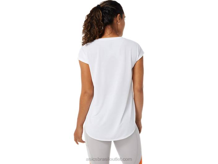 top de manga curta feminino com fenda 462T3381 branco brilhante Asics