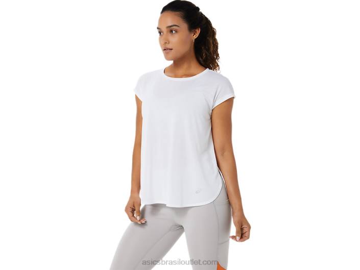 top de manga curta feminino com fenda 462T3381 branco brilhante Asics