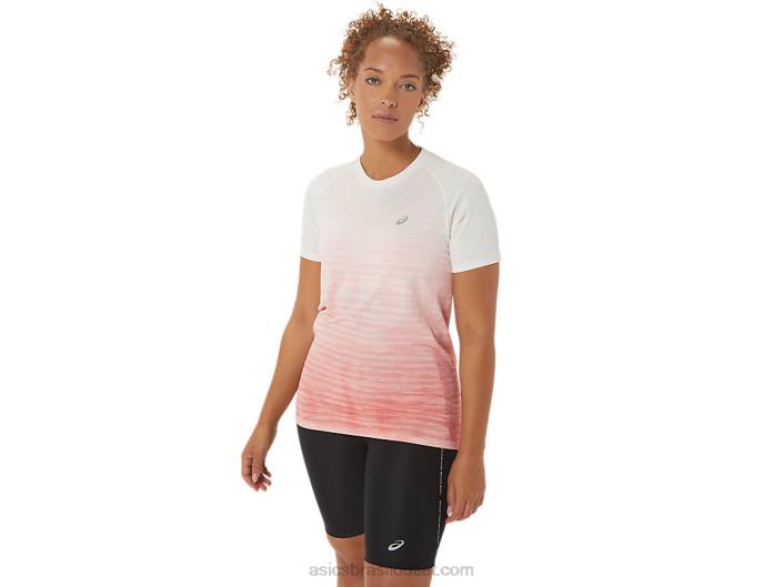 top de manga curta feminino sem costura 462T2441 creme/mamão Asics