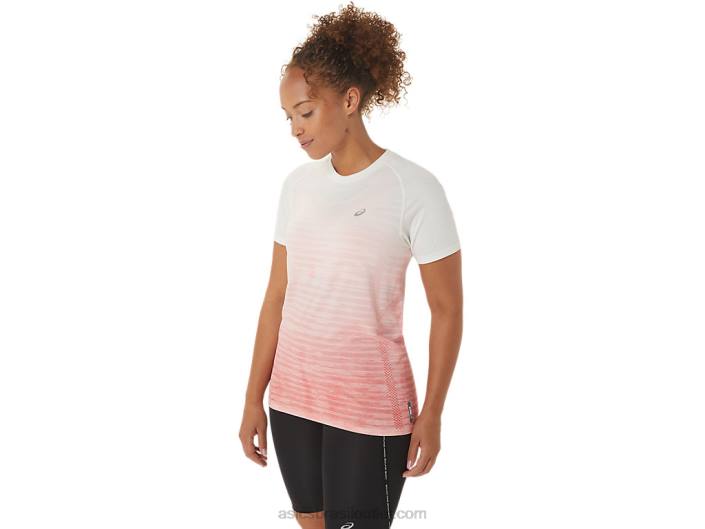 top de manga curta feminino sem costura 462T2441 creme/mamão Asics