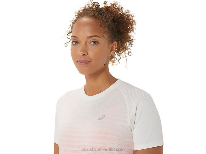 top de manga curta feminino sem costura 462T2441 creme/mamão Asics