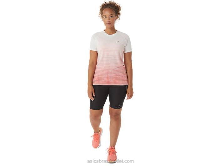 top de manga curta feminino sem costura 462T2441 creme/mamão Asics
