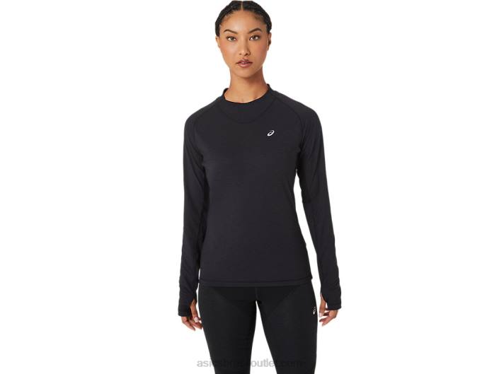 top de manga longa para corrida de inverno feminino 462T2756 desempenho preto Asics