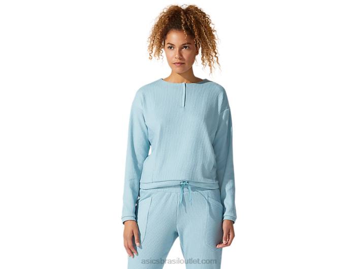 top de suor macio elástico feminino 462T4053 fumaça azul Asics