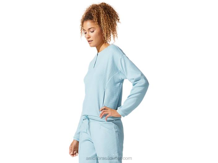 top de suor macio elástico feminino 462T4053 fumaça azul Asics