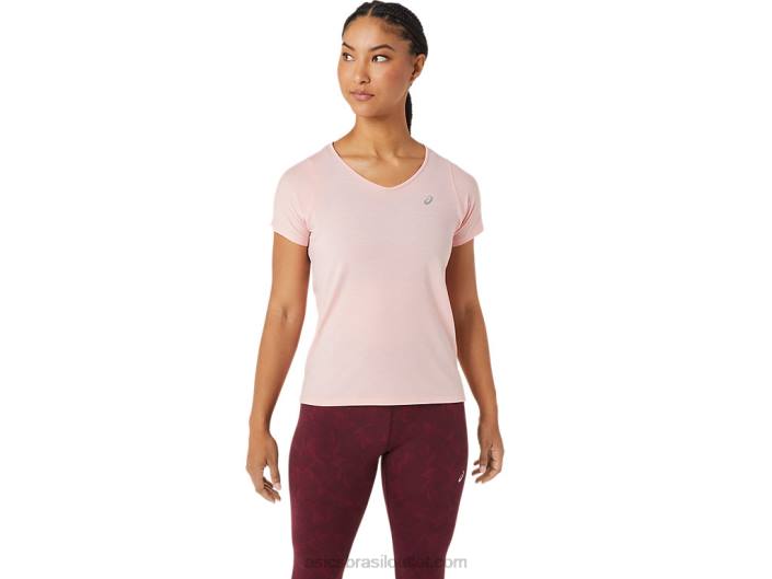 top feminino manga curta com decote v 462T2773 rosa fosca Asics