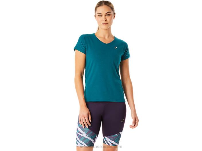 top feminino manga curta com decote v 462T3078 pinho aveludado Asics