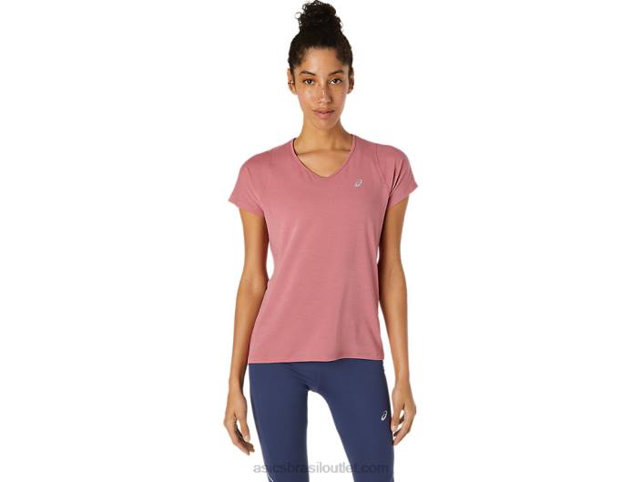 top feminino manga curta com decote v 462T3832 rosa esfumada Asics