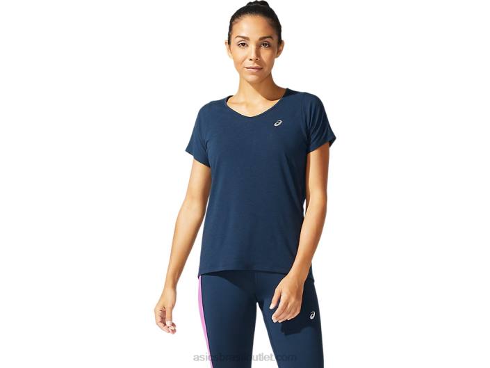 top feminino manga curta com decote v 462T4044 azul francês Asics