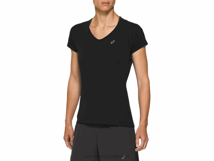 top feminino manga curta com decote v 462T4183 desempenho preto Asics