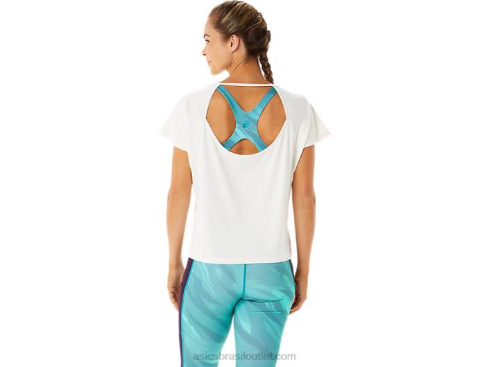 top feminino manga curta fenda lateral 462T2941 creme Asics