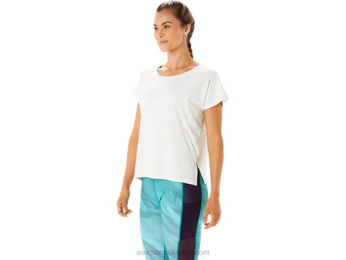 top feminino manga curta fenda lateral 462T2941 creme Asics