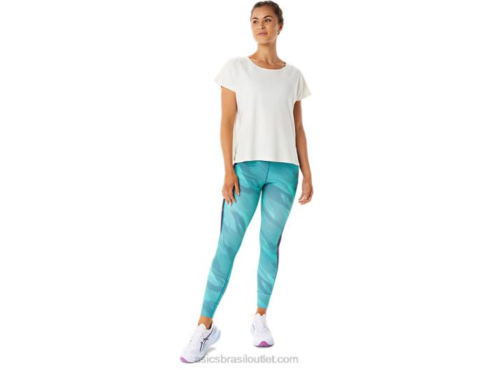 top feminino manga curta fenda lateral 462T2941 creme Asics