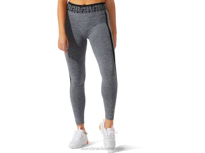 logotipo recortado feminino sem costura justo 462T3935 desempenho preto/cinza grafite Asics