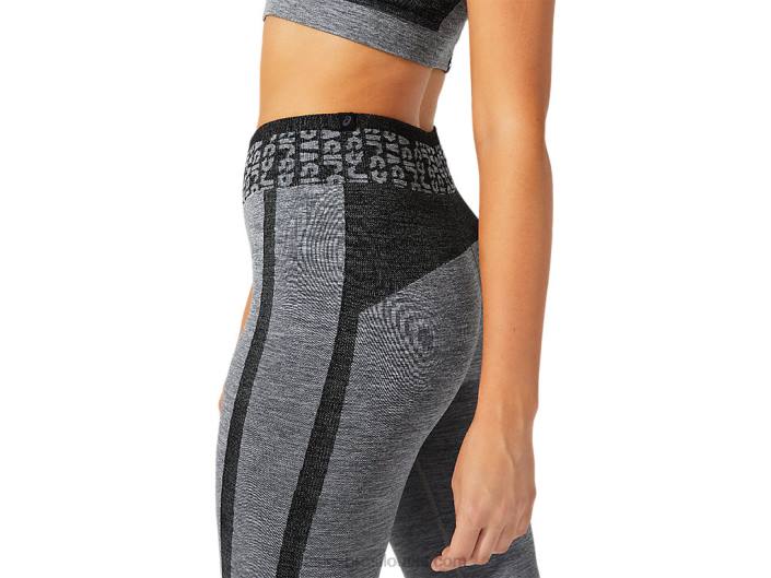 logotipo recortado feminino sem costura justo 462T3935 desempenho preto/cinza grafite Asics