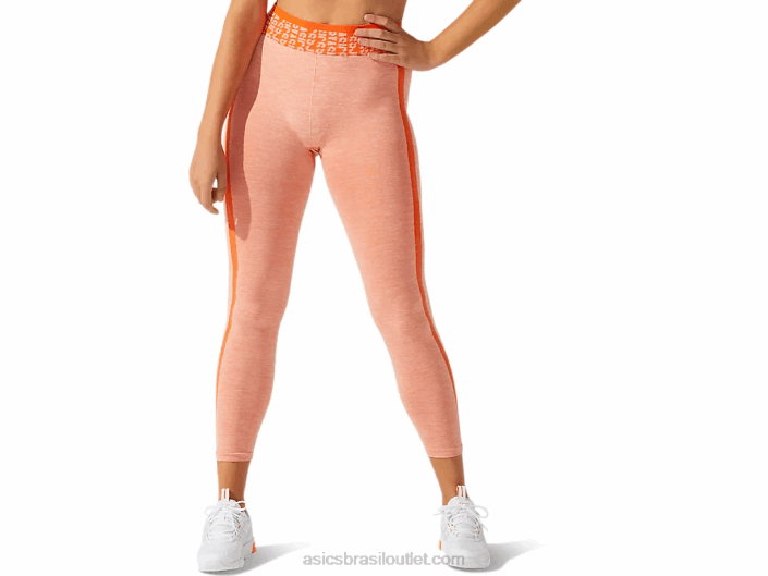 logotipo recortado feminino sem costura justo 462T3940 calêndula laranja/sol pêssego Asics