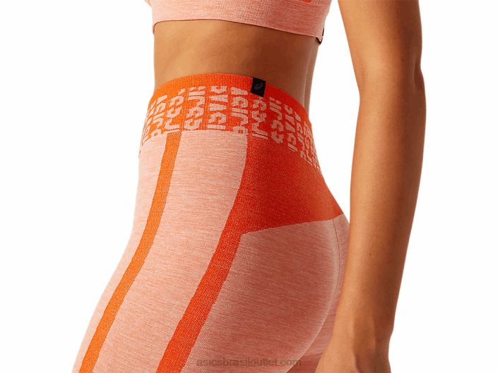 logotipo recortado feminino sem costura justo 462T3940 calêndula laranja/sol pêssego Asics