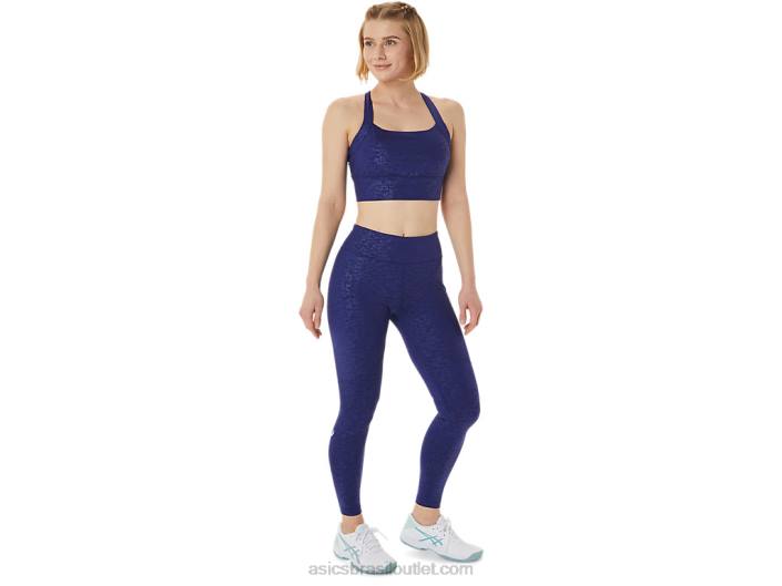 nova calça estampada forte 92 feminina 462T3034 japão relevo escovado mergulho azul Asics