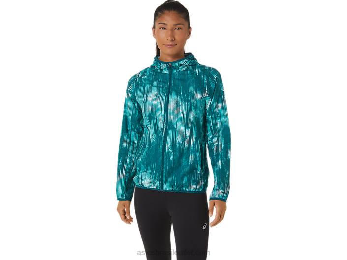 jaqueta embalável feminina 462T3088 impressão tie dye de vidro do mar Asics