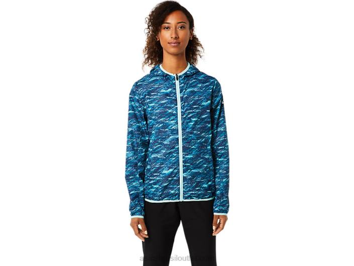 jaqueta embalável feminina 462T3852 impressão verde-azulado/gelo fresco Asics