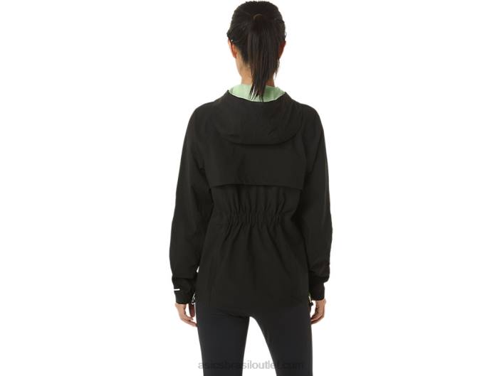 jaqueta impermeável feminina 462T2168 desempenho preto/verde sussurrante Asics