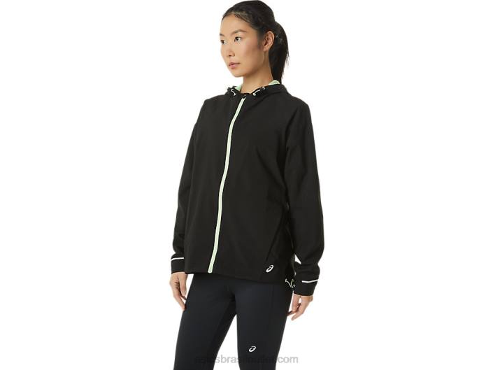 jaqueta impermeável feminina 462T2168 desempenho preto/verde sussurrante Asics