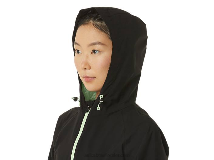 jaqueta impermeável feminina 462T2168 desempenho preto/verde sussurrante Asics