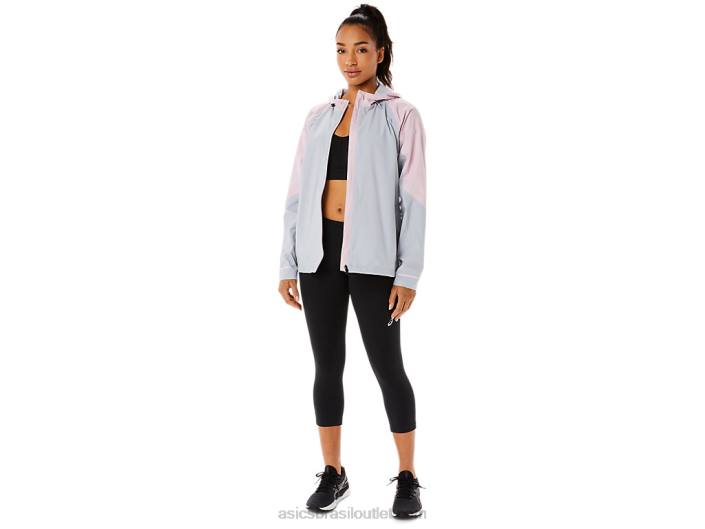 jaqueta impermeável feminina 462T3333 piemonte cinza/mal rosa Asics