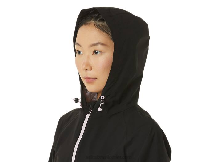 jaqueta impermeável feminina 462T3334 desempenho preto/quase rosa Asics