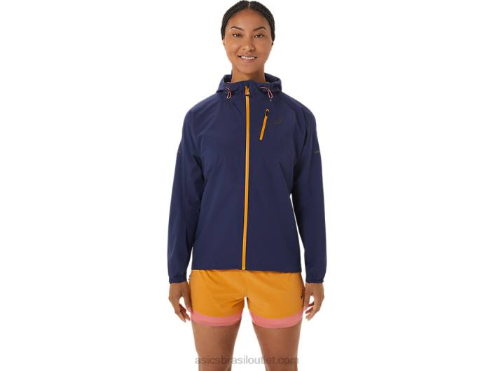 jaqueta impermeável fujitrail feminina 462T2535 azul índigo/tempestade de areia Asics