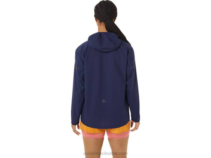 jaqueta impermeável fujitrail feminina 462T2535 azul índigo/tempestade de areia Asics
