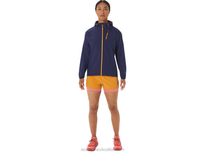 jaqueta impermeável fujitrail feminina 462T2535 azul índigo/tempestade de areia Asics