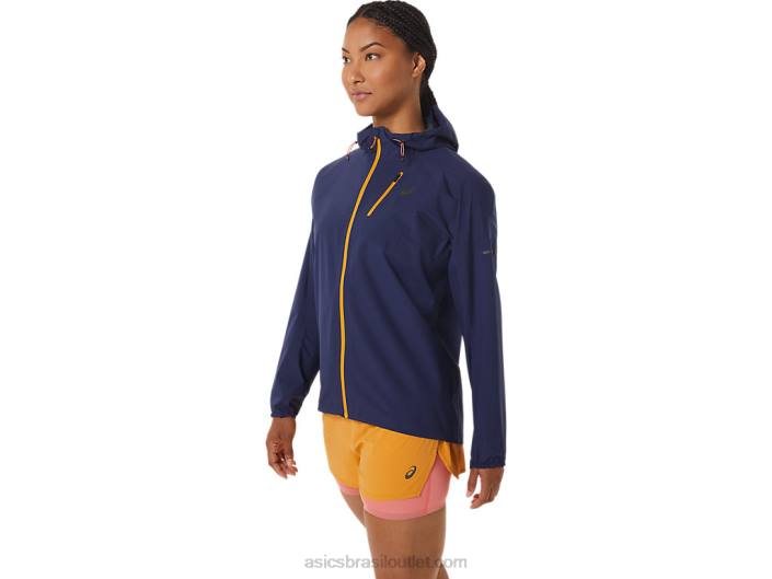 jaqueta impermeável fujitrail feminina 462T2535 azul índigo/tempestade de areia Asics