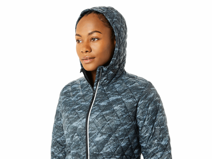 jaqueta isolada de desempenho feminino 462T3698 metrópole/impressão de luzes brilhantes Asics