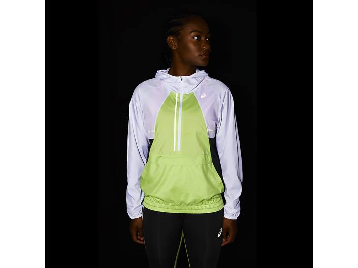 jaqueta lite show feminina 462T3270 branco brilhante/verde limão Asics