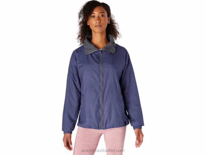 jaqueta reversível feminina 462T3670 azul trovão/cinza portador Asics