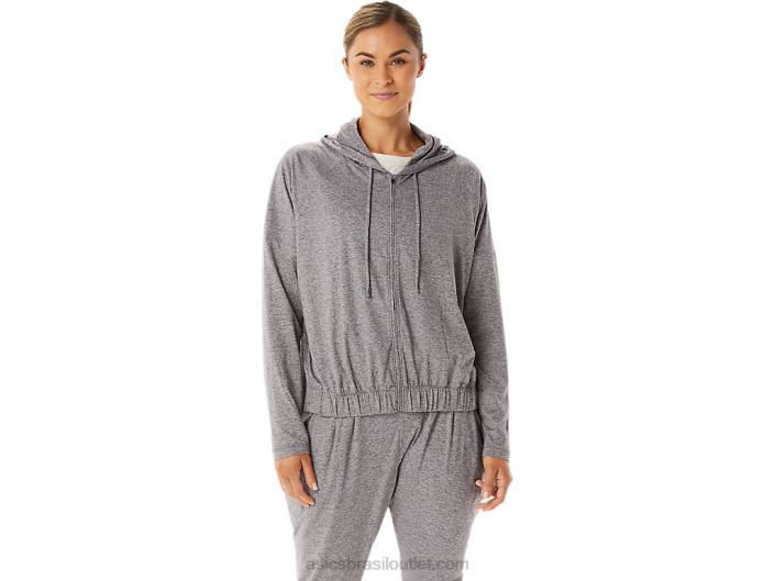 moletom feminino de malha elástica macia com zíper completo 462T2937 urze sombra de fumaça Asics