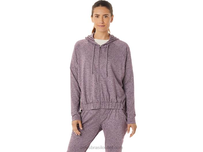 moletom feminino de malha elástica macia com zíper completo 462T2939 urze marte profundo Asics