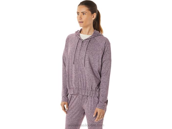 moletom feminino de malha elástica macia com zíper completo 462T2939 urze marte profundo Asics