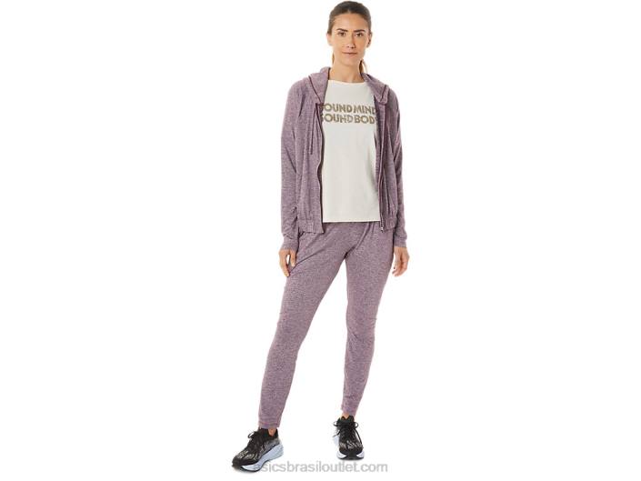 moletom feminino de malha elástica macia com zíper completo 462T2939 urze marte profundo Asics