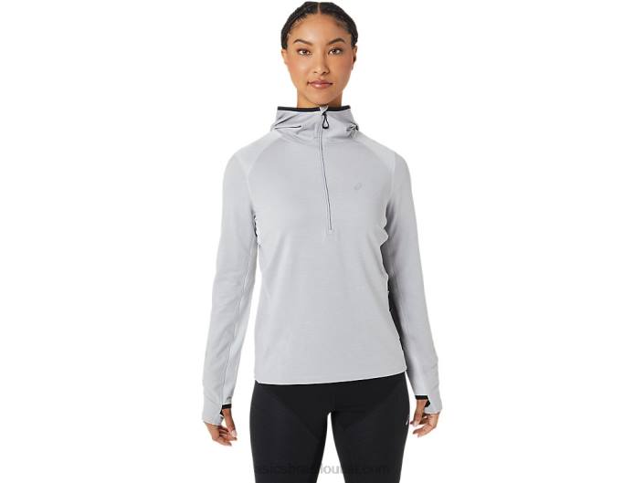 moletom manga longa para corrida de inverno feminino 462T2764 urze cinza glaciar/preto Asics
