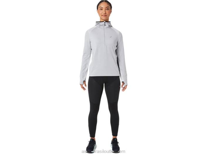 moletom manga longa para corrida de inverno feminino 462T2764 urze cinza glaciar/preto Asics