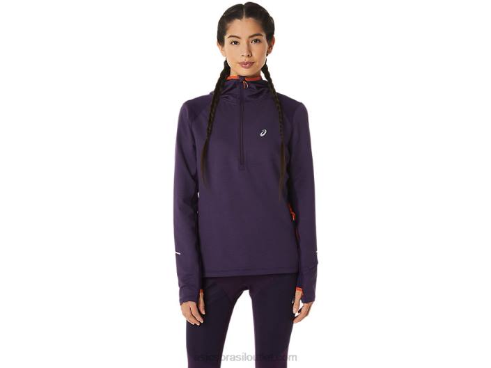 moletom manga longa para corrida de inverno feminino 462T2791 tom noturno urze/nova laranja Asics