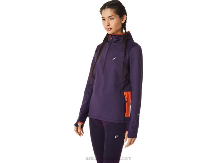 moletom manga longa para corrida de inverno feminino 462T2791 tom noturno urze/nova laranja Asics