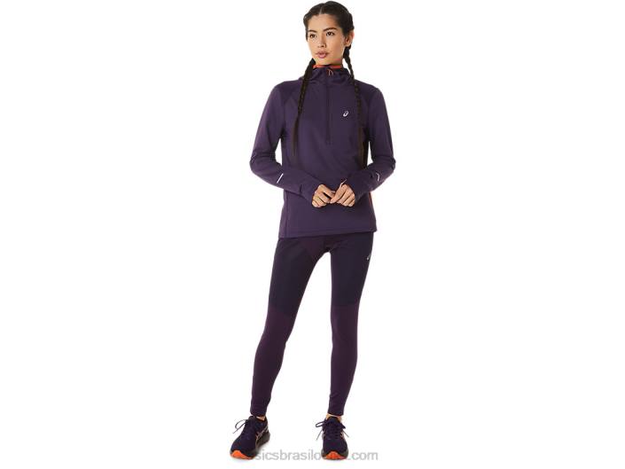moletom manga longa para corrida de inverno feminino 462T2791 tom noturno urze/nova laranja Asics